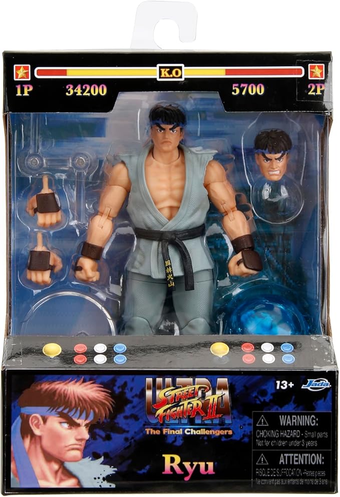 Street Fighter II 6" Ryu (Player 2) Action Figure, Toys for Kids and Adults