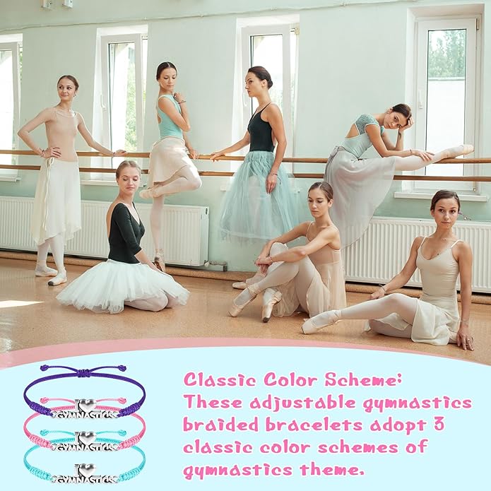 Sureio 48 Pcs Gymnastics Bracelet Gifts Bulk Adjustable Rope Braided Bracelets Christmas Gifts Gymnastics Jewelry Gymnastics Party Favors Supplies for Women Gymnasts