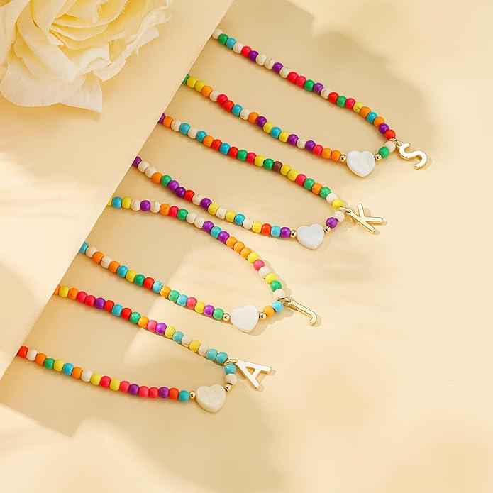 Ursteel Colorful Initial Cute Necklaces for Girls - Trendy Beaded Choker Necklace for Women Teen Girl, Handmade Letter Necklace Gifts for Women Girls Jewelry