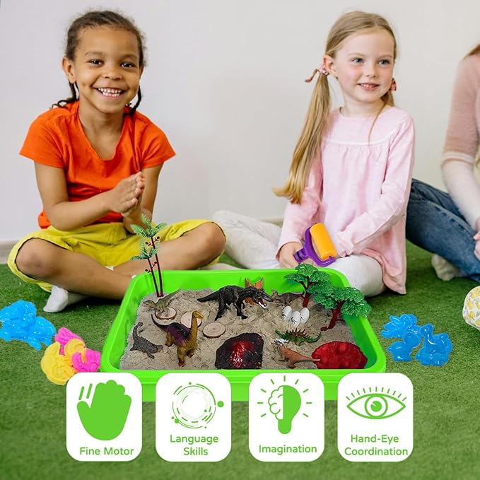 Dinosaur Sensory Bin Sandbox Toys, Dinosaur Play Sand Kit for Toddlers Kids Sensory Sand Toys, Sensory Bins for Toddlers 1-3-4, 2.2lbs of Magic Sand Dino Figures Sand Molds, Kids Gifts for Boys Girl