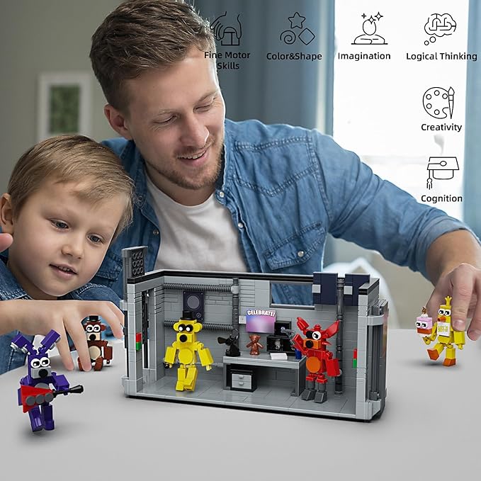 Five Nights Security Room Action Figure Building Block Set, 5 in 1 Monster with Stage Horror Game Toys, Compatible with Lego, Suitable for Fans Boys Girls Stage Halloween (545 PCS)
