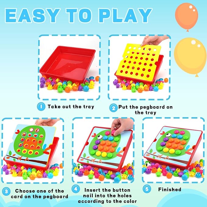 Button Art Toys for Toddlers, Crafts for Age 3-5, Early Educational Toys, Color Matching Puzzle, Fine Motor Skills Game, Preschool Learning Toys for Boys & Girls 3+