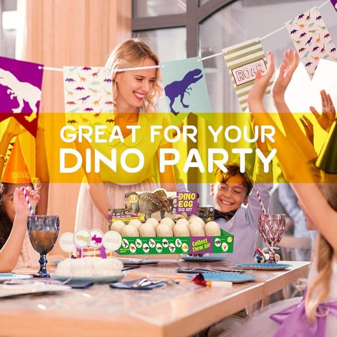 XXTOYS 𝐃𝐢𝐧𝐨 𝐄𝐠𝐠 𝐃𝐢𝐠 𝐊𝐢𝐭, Dig a Dozen Dinosaur Eggs Excavation Kits with 12 Unique Dinosaur Toys, Dinosaur Dig for Kids, Easter Party Archaeology Paleontology Educational Science STEM Gift