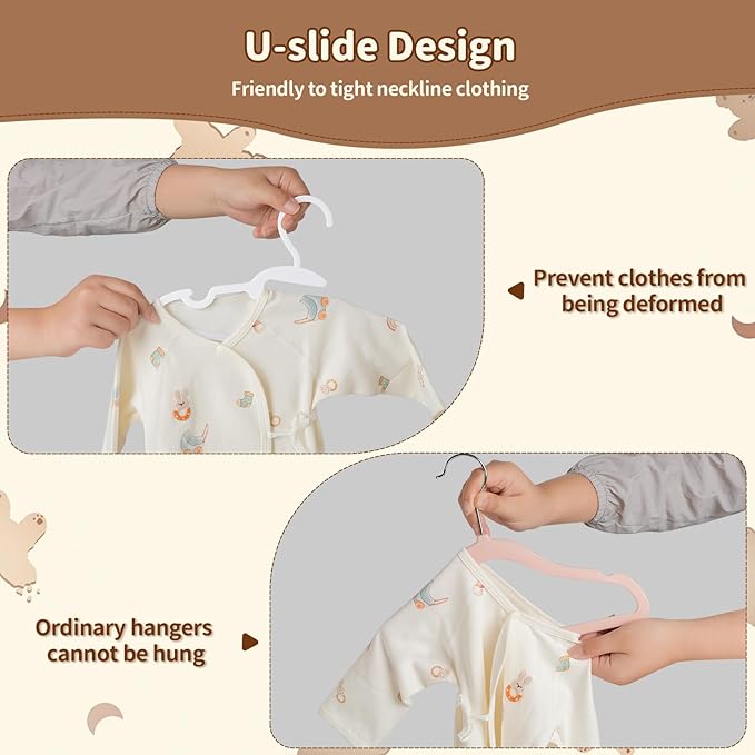 Baby Hangers, Kids Hangers, 70 PCS Baby Clothes Hangers,White Hangers for Kids Toddlers and Children,11.4" Plastic Hangers for Kids, Toddler Hangers with Protect Collar Non-Distorting from Stretching