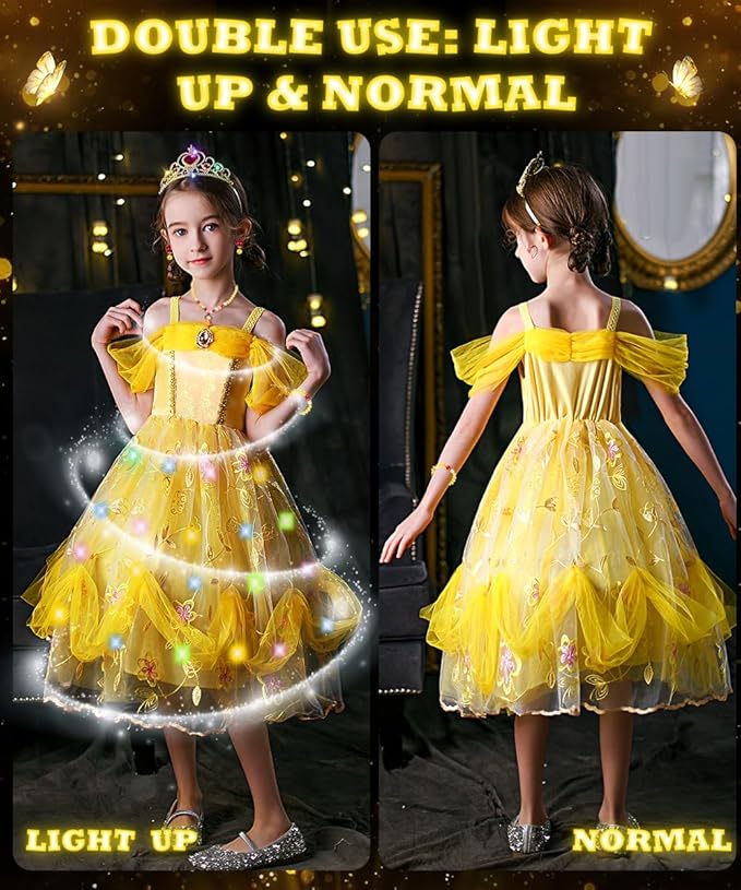 TOLOYE Princess Dress Up for Girls, Princess Costume for Girls Light Up with Accessories for Halloween Carnival Cospaly
