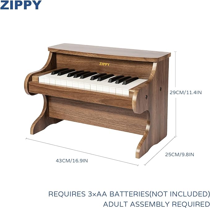 ZIPPY Kids Piano Keyboard, 25 Keys Digital Piano for Kids, Mini Music Educational Instrument Toy, Wood Toy for Toddlers Girls Boys (Walnut)