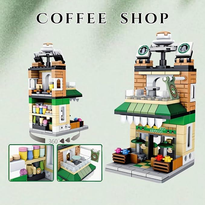 City Coffee Shop Street View Building Sets, Mini Cute Cafe House Building Blocks Toys Home Decor, Architecture Model Kit Ideas Gift for Adults,Boys Girls 8-14 Years (236 Pieces)