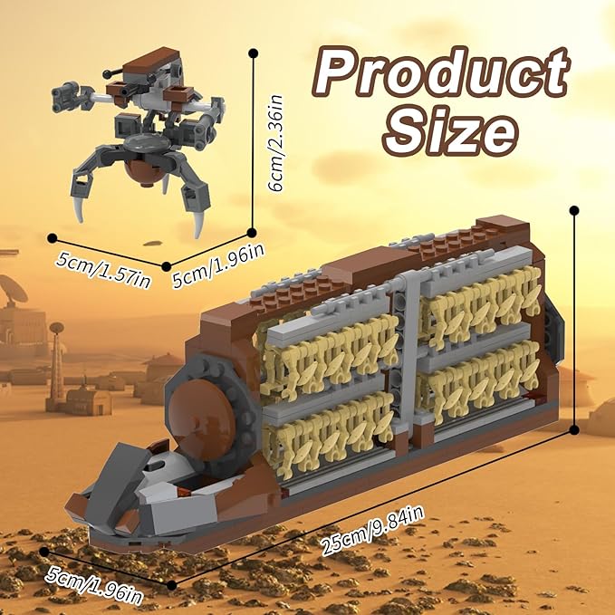 Battle Army Clone Platoon Attack Craft Building Kit 32-Piece, Battle Soldiers Troop Carrier with 2 Droidekas, Building Blocks Action Figures Army Toys for Kids 6-12