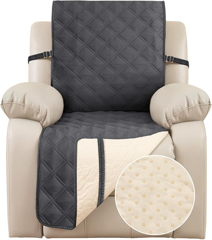 TOMORO Non-Slip Recliner Sofa Cover - 100% Waterproof Recliner Chair Slipcover Furniture Protector, Washable Couch Cover with Elastic Straps for Dog and Kids, Dark Gray, 23 Inch Middle