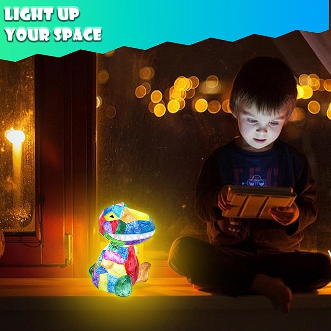 LTZFGZ DIY Dinosaur Lamp Arts and Crafts Supplies Kit for Kids Age 3 4 5 6 7 8 9, Painting kit for Kids 6-12, Crafting Home School Supply Set Kids Toys Birthday Gift for 3-12 Years Old Boys Girls