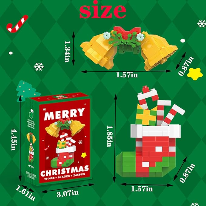 Christmas Bells and Boot Building Blocks Set Compatible with Lego Advent Calendar 2024 Stacking New Toys Holiday Present Box New Year Xmas Gifts for Kids for Boys & Girls and Adults