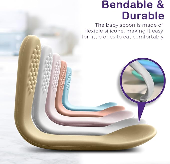 Baby Spoons First Stage Silicone Baby Spoon – Self Feeding Baby Utensils – Infant Spoons First Stage Baby Feeding Spoon - Soft & Gentle on Gums - BPA Free Silicone Baby Spoons Set (Pastel3)