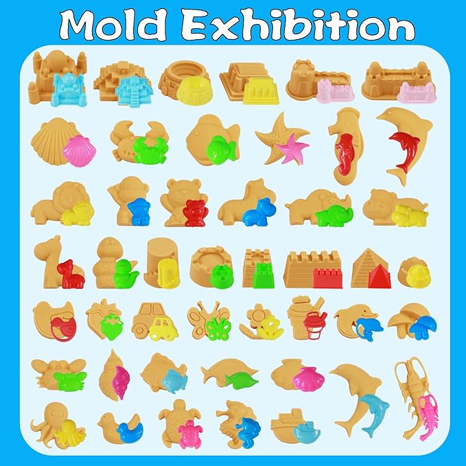Play Sand Kit, 54Pcs Sandbox Toys Set for Boys Girls, 3lbs Magic Orange Sand, Mold Tools, Inflatable Tray, Storage Box, Funny Birthday Christmas Gift