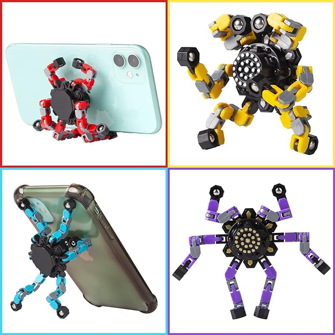Transformable Fidget Spinners 8 Pcs for Kids and Adults Stress Relief Sensory Toys for Boys and Girls Fingertip Gyros for ADHD Autism for Kids (Fingertoy-8pc)