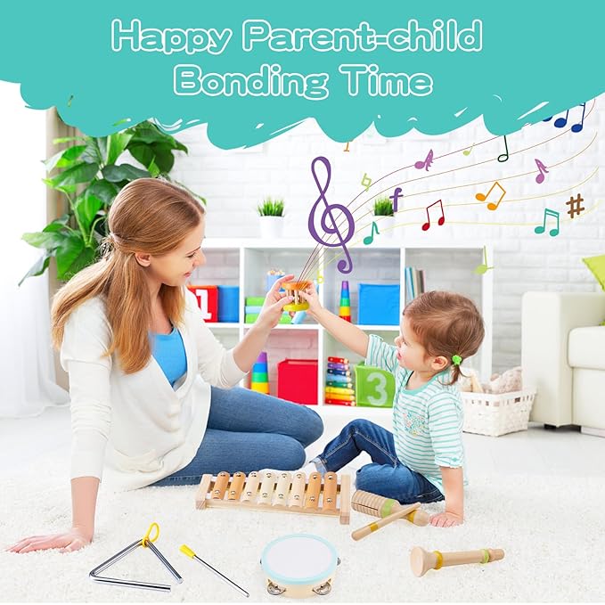 Xylophone for Toddlers 1-3, Montessori Toys for 1 Year Old, Baby Instruments Wooden Percussion Set, Baby Xylophone for Boys and Girls, Preschool Educational Birthday Gifts