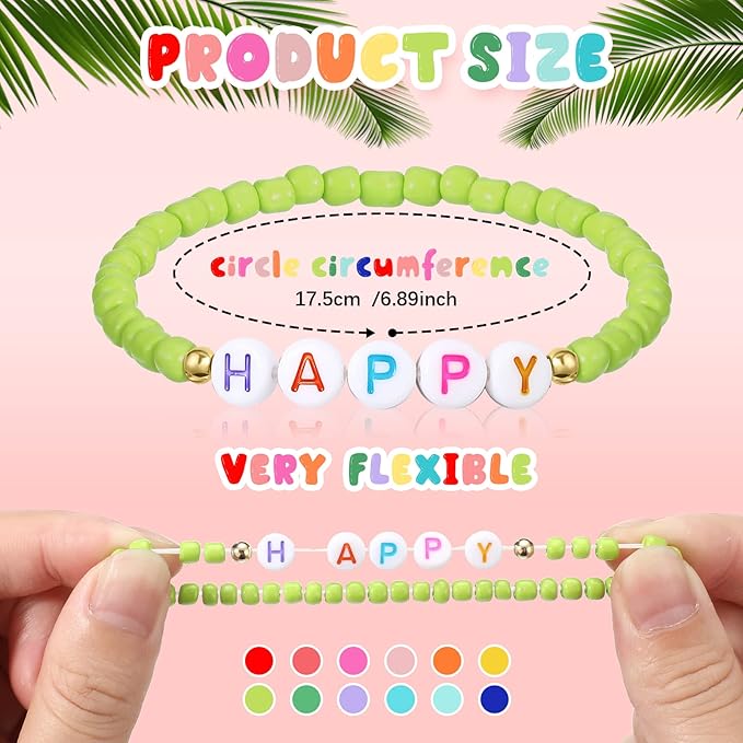 Cunno 36 Pcs Kids Friendship Bracelets for Girls Letter Heart Beads Bracelets Stretchy Cute Bracelet Pretend Play Beaded Bracelets Inspirational Bracelets for Kids (Heart Style)