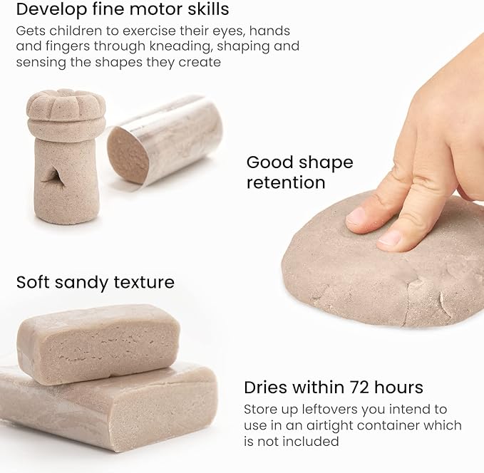 Arteza Kids Air-Dry Modeling Clay Kit, 6 x 8-oz Packs, 12 Sandy Clay Molds and 15 Assorted Sea-Life Beach Decorations, Soft, Pliable, Supplies for Kids’ Crafts and Sensory Play