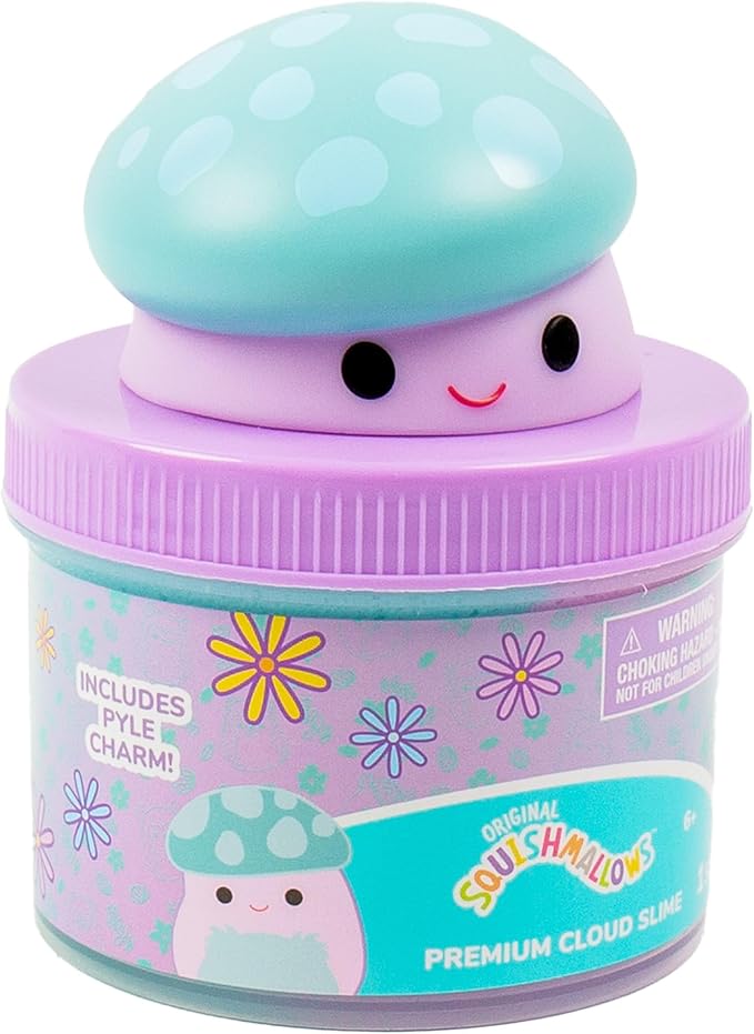 Original Squishmallows Pyle The Mushroom Premium Scented Slime, 8 oz. Fluffy Slime, Grape Scented, 3 Fun Slime Add Ins, Pre-Made Slime for Kids, Great 6 Year Old Toys, Super Soft Sludge Toy