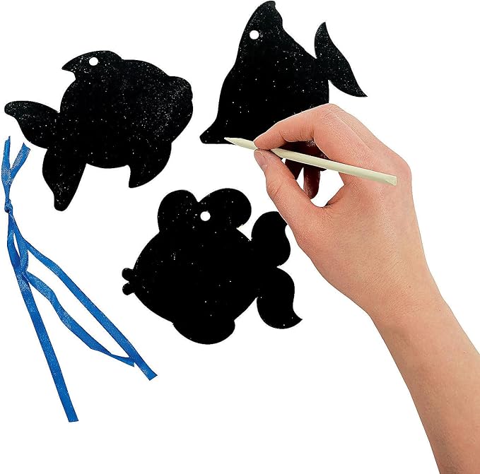 Fun Express Magic Color Scratch Fish (24Pc) - Crafts for Kids and Fun Home Activities - VBS Vacation Bible School Supplies/Décor