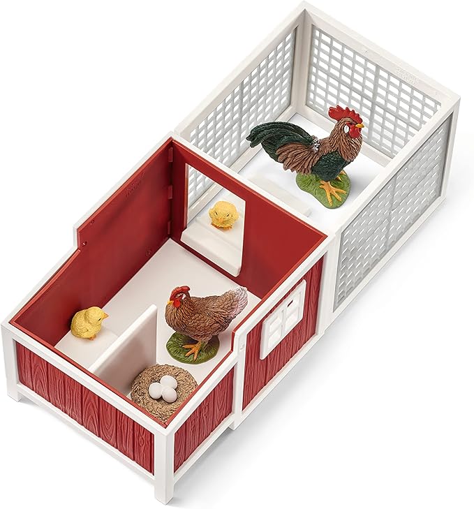 Schleich Farm World, Farm Animal Gifts for Kids, Chicken Coop Farm Playset with Animal Figurines 8-piece set, Ages 3+