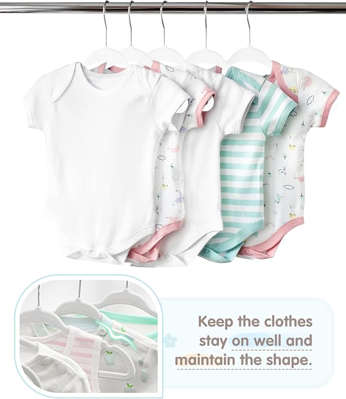 Baby Hangers, VIS'V 11 Inch White Velvet Kids Hangers with 6 Pcs Size Dividers Non Slip Nursery Children Closet Clothes Hangers for Infant Toddler Girls and Boys 50 Pcs