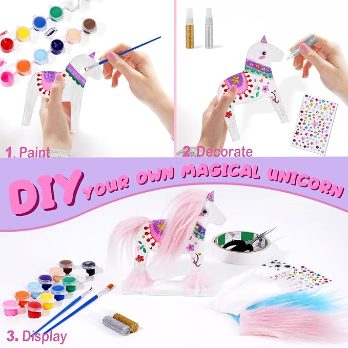 leffuny Unicorn Painting Kit for Kids - Unicorn Toys Wood Craft Kit - DIY Unicorn Gifts Toys kit - Arts and Crafts for Kids- Make Your Own Magic Unicorn Crafts- Christmas Gifts for Kids, Boys, Girls