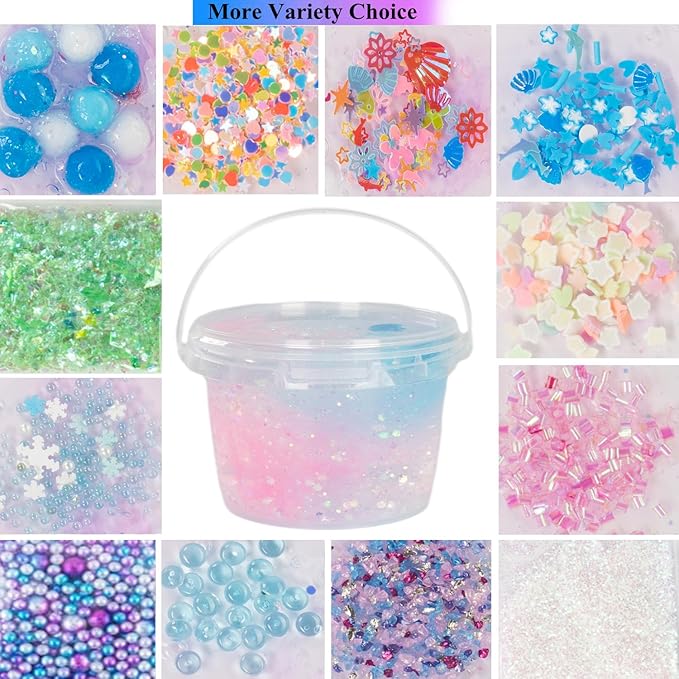 Mermaid Slime Kit,Clear Slime Bucket Kids Birthday Party,Slime Party Favors for Kids Children's Birthday Party Gifts Stress Relief Slime Kit for Girls and Boys
