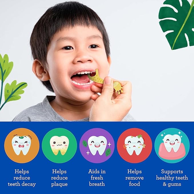 GuruNanda Dental Floss Picks for Kids, Extra-Long Giraffe-Shaped Picks, Fluoride-Free, Anti-Slip & Shred-Resistant Design & Eco-Friendly Handle & Berry Flavor, Ideal for Ages 3+, 40 Count (Pack of 1)