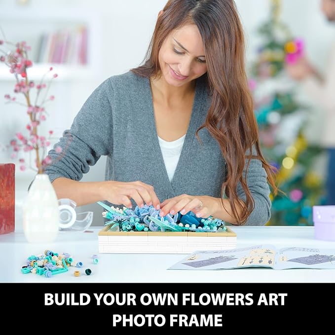 Flowers Building Set for Adults, Compatible with Lego Flowers Roses Plants Picture Frame, Botanical Collection Wall Art Home Office Decor, Ideas Gift Building Toy for Boys Girls (728 PCS)
