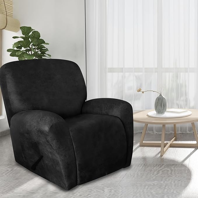 molasofa Recliner Chair Covers - 4 Pieces Leather Like Large Recliner Chair Covers with Pocket Waterproof Non Slip Stretch Recliner Slipcover for Lazy Boy Recliner Chair Washable (Dark Grey)