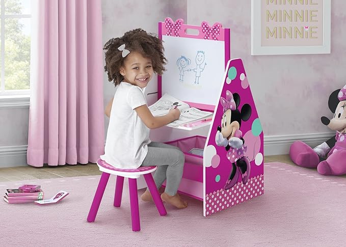 Delta Children Kids Easel and Play Station – Ideal for Arts & Crafts, Drawing, Homeschooling and More - Greenguard Gold Certified, Disney Minnie Mouse