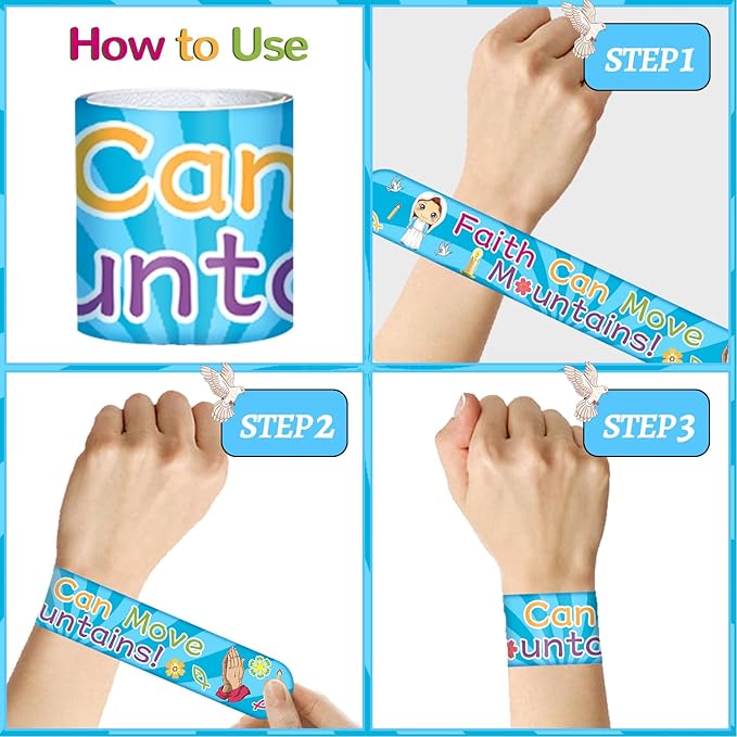 86PCS Religious Slap Bracelets with 50PCS Jesus Christian Stickers Jesus Love You Snap Bracelets Wristbands Bible Verse Faith Stickers Sunday School Supplies Christian Gifts