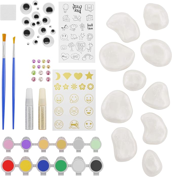 Dan&Darci Rock Painting Kit for Kids - Arts and Crafts for Girls & Boys Ages 6-12 - Easter Craft Kits Art Set - Supplies for Rocks Paint - Best Tween Gift Ideas for Kid Activities Age 6 7 8 9 10 11