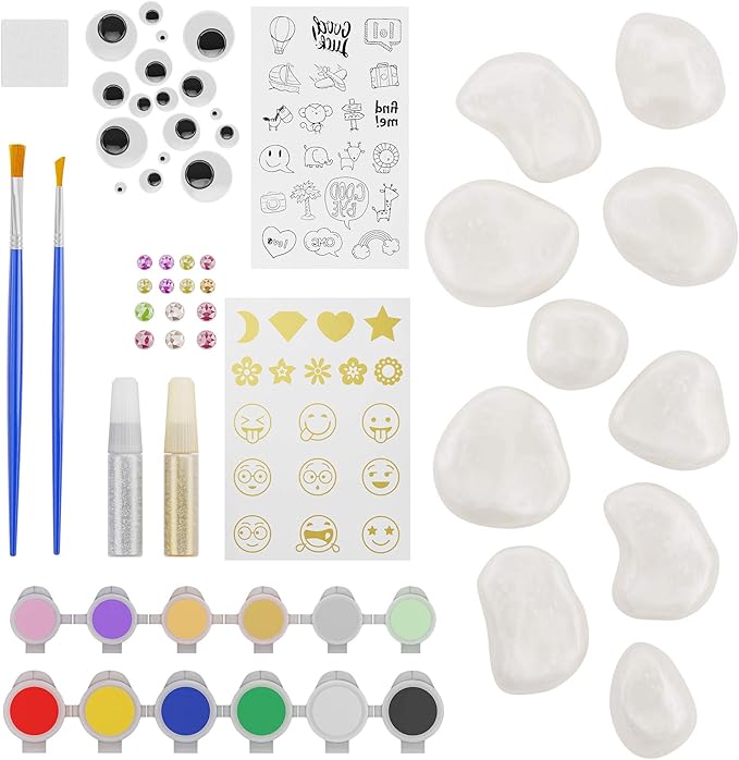 Dan&Darci Rock Painting Kit for Kids - Arts and Crafts for Girls & Boys Ages 6-12 - Easter Craft Kits Art Set - Supplies for Rocks Paint - Best Tween Gift Ideas for Kid Activities Age 6 7 8 9 10 11