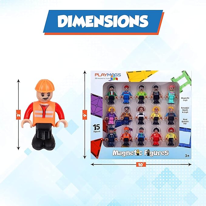 Playmags Magnetic Figures Community Set of 15 Pieces - Play People Perfect for Magnetic Tiles Building Blocks - STEM Learning Toys Children – Magnet Tiles Expansion Accessories Pack (Styles May Vary)