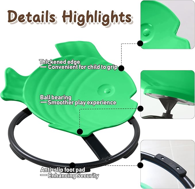 Sit and Spin Spinning Activity Toys for Toddlers with Arm Rest and Swivel, Wobble Chair - Sensory Spinning Seat for Kids, Training Body Coordination, Green