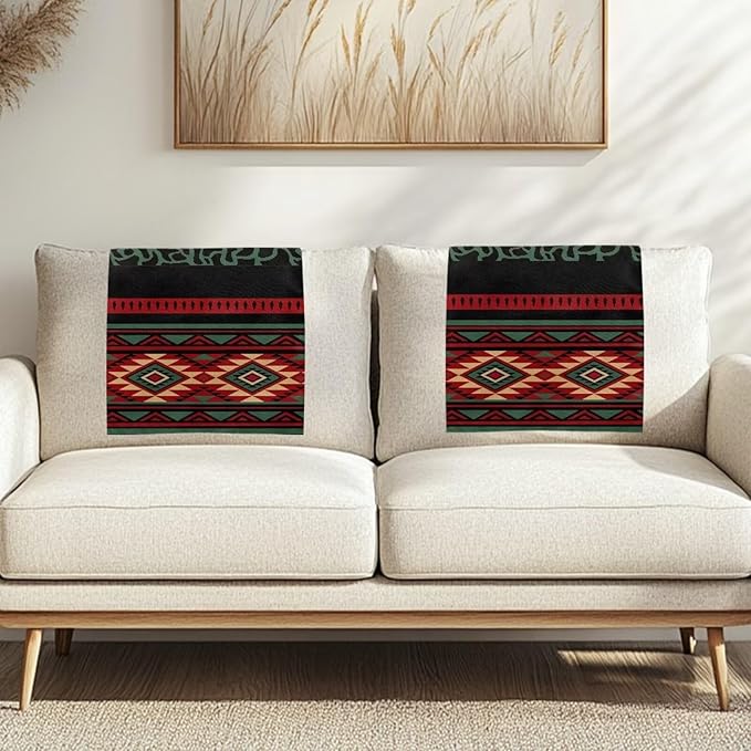 Navajo Recliner Headrest Cover Washable Red Sofa Headrest Covers Couch Headrest Covers Furniture Protector for Living Room Home 3 Pcs