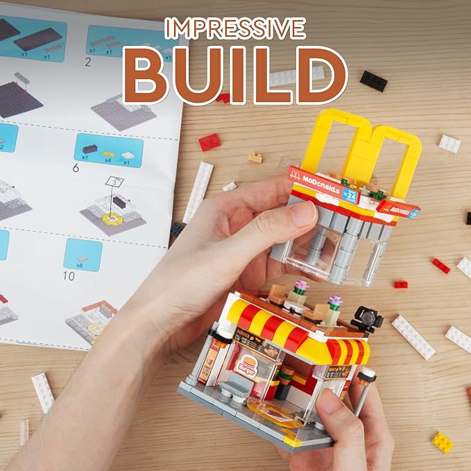 City Street View Burger Shop Building Set, MOC Creative Model Set Creative Model DIY Toys, Unique Home Decor, Ideas Birthday Holidays Toy Gift Kids Age 8+ (244PCS)