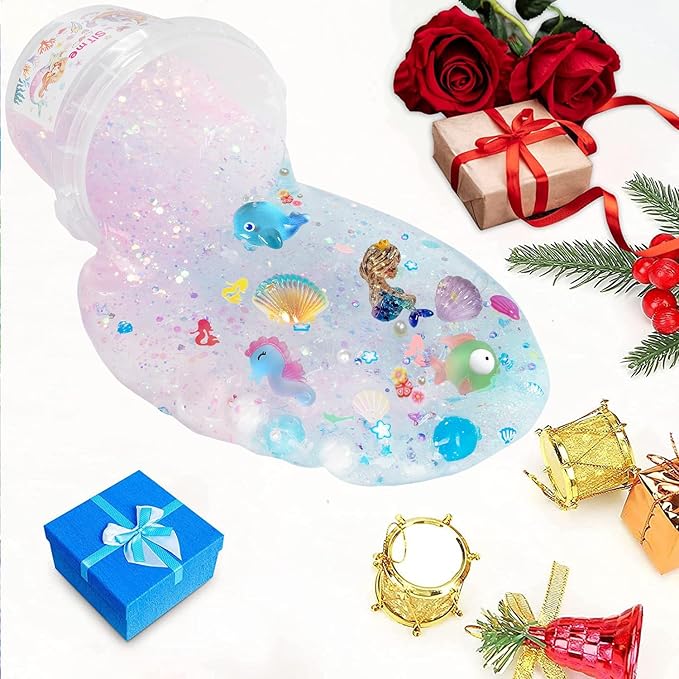Mermaid Slime Kit,Clear Slime Bucket Kids Birthday Party,Slime Party Favors for Kids Children's Birthday Party Gifts Stress Relief Slime Kit for Girls and Boys