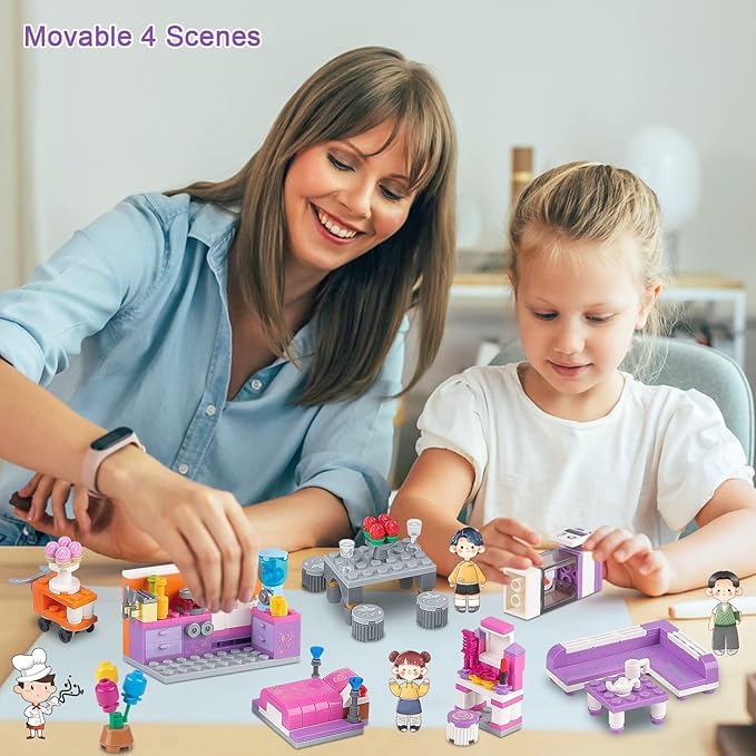 Friends House Building Block Sets, Girls Kitchen Bedroom Friendship Hotel Restaurant Apartment Playhouse Accessories Bricks Kit Birthday Roleplay Gifts for Old Kids 6+ 6-12 8-12