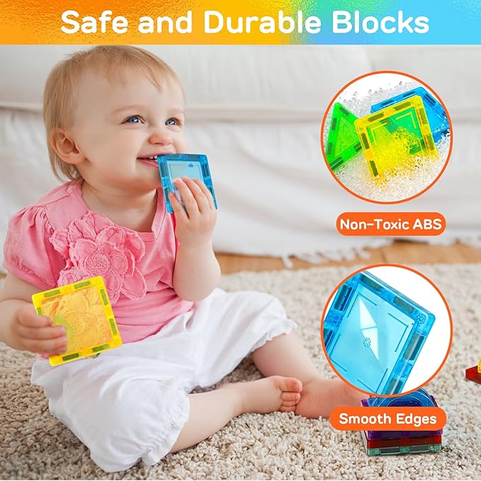 TOY Life Magnetic Tiles for Toddlers 3-5 120 Pcs Magnet Blocks for Kids Ages 4-8 STEM Tile Building Toys Birthday Gift for Boys and Girls