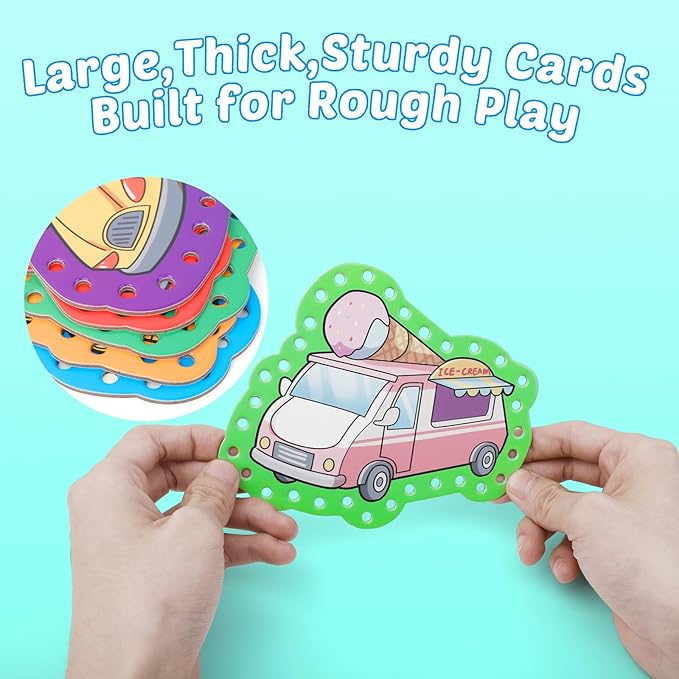 Aizweb Vehicle Lacing Cards,Sewing Kit for Toddlers, Fine Motor Skill Toys,Threading Toys for Preschoolers,Shoe Tying Practice Art and Craft for Kids Educational Kindergarten Learning Activities