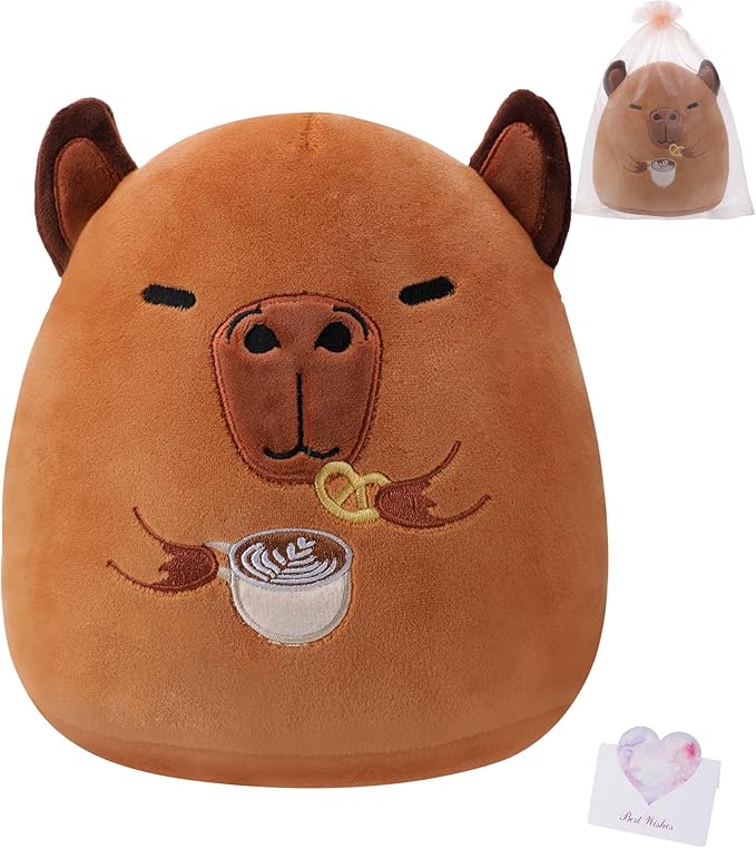 Capybara Plush Toy Birthday Gift - Huggable Capybara Stuffed Animal Pillow for Kids, Unique Gift Idea with Free Mesh Bag and Greeting Card, 9 Inch