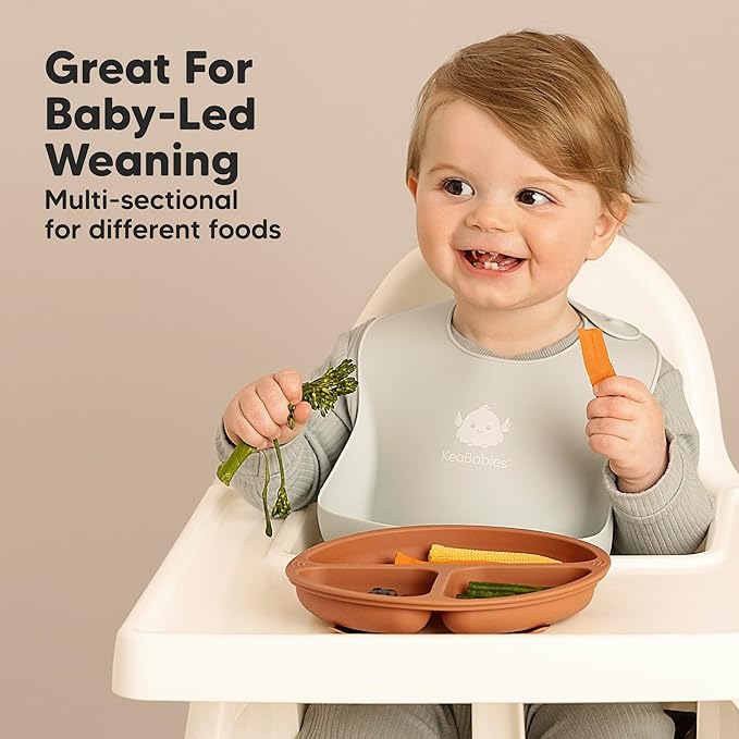 KeaBabies Suction Plates with Lids for Baby - 3-Pack 100% Silicone Suction Plates for Baby, Kids,Toddler Plates,Divided Baby Plates with Suction,Lids, BPA-Free, Microwave, Dishwasher Safe (Burgundy)