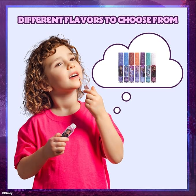 Disney Frozen 7 Piece Plant Based Lip Gloss, Girls Party Favors, First Makeup Set for Girl, Perfect for Parties, Sleepovers, and Birthday Gifts, Ages 3+, by Townley Girl