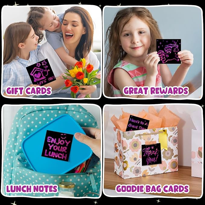 ZMLM Rainbow Scratch Art Paper Mini Note for Kids Gifts Ages 4-8 Bulk Craft Supplies for Teen Girls Boys Easter Basket Stuffers Birthday Classroom Party Games Toy Valentines Day Gift(Rose)