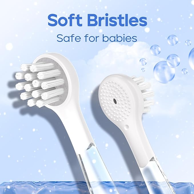 SEAGO Toddler Electric Toothbrushes for Baby Ages 0-3 Years, Baby Toothbrush with Smart Timer and Suction Base, 4 Replacement Brushheads (Purple-C)