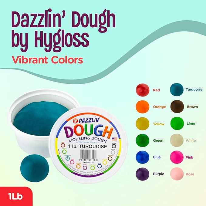 Hygloss Play Modeling Dough - Turquoise Dough Unscented - Safe & Non-Toxic for Kids Arts & Crafts - Party Favors - Classroom Supplies - 1lb