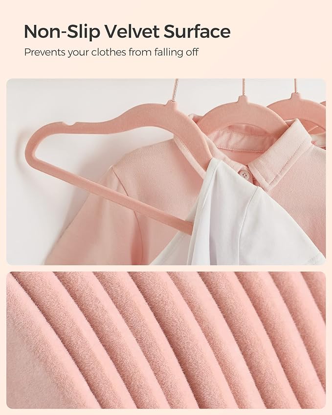 SONGMICS Baby Hangers 30 Pack, Kids Hangers for Closet, 11.8 x 8.1 Inches, Rose Gold 360° Swivel Hooks, Space-Saving Clothes Hangers, Velvet Hangers for Nursery, Non-Slip, Jelly Pink UCRF027P30