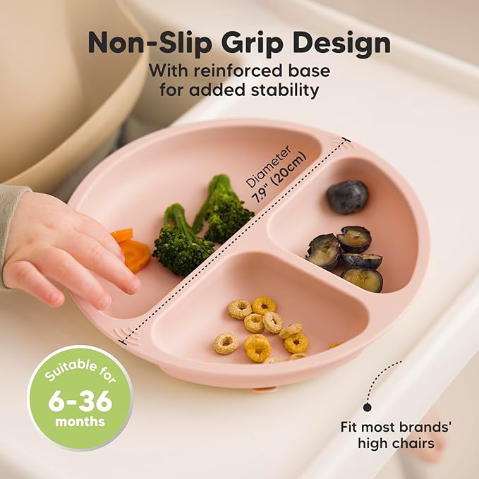 KeaBabies Suction Plates with Lids for Baby - 3-Pack 100% Silicone Suction Plates for Baby, Kids,Toddler Plates,Divided Baby Plates with Suction,Lids, BPA-Free, Microwave, Dishwasher Safe (Mellow)